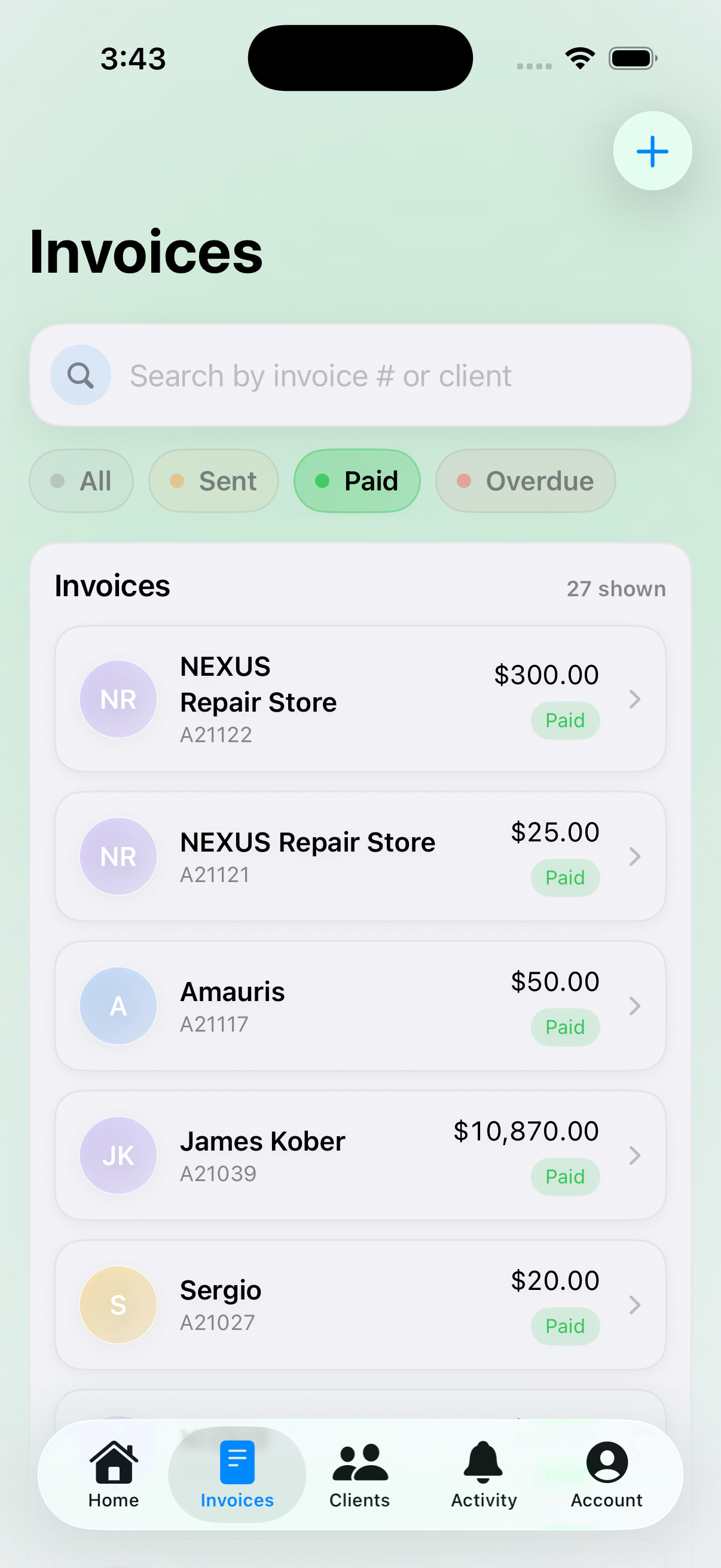 Invoice Americano — invoice list