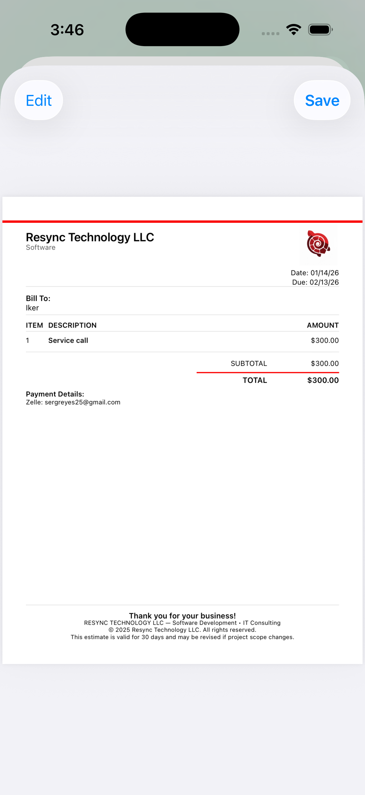 Invoice Americano — PDF preview