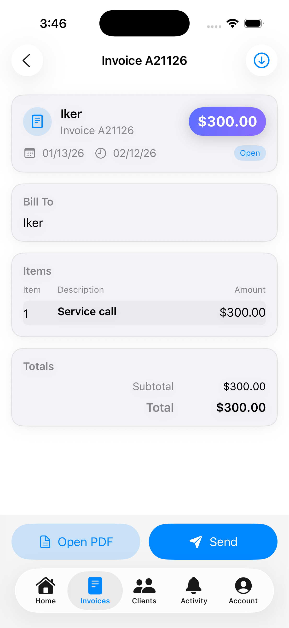 Invoice Americano — share & payment